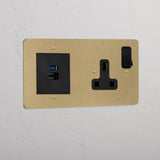 Premium Antique Brass Single Socket And Usb A+C Fast Charge Black