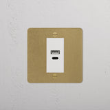 USB A+C Socket - Antique Brass White