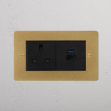 13A Socket + USB A+C Fast Charge - Antique Brass Black
