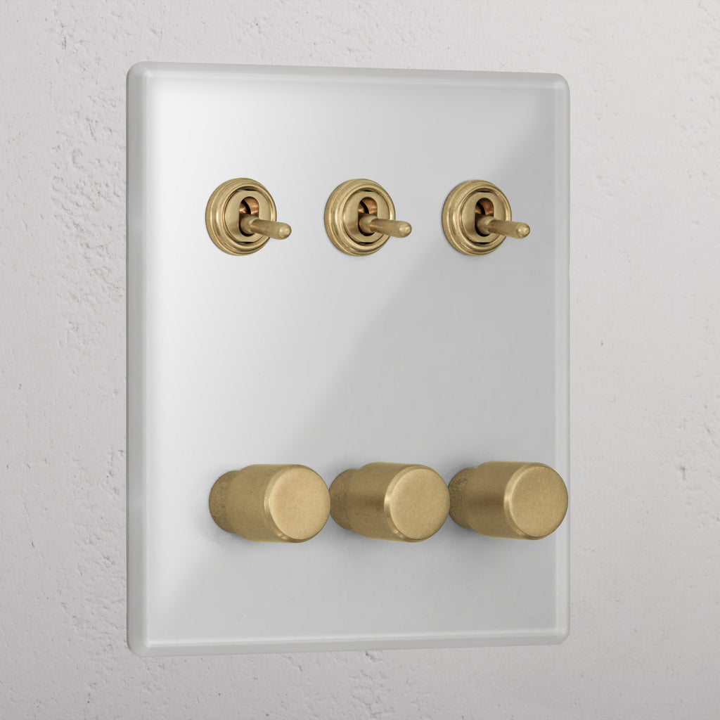 Clear Antique Brass 6 Gang Mixed Designer Light Switch