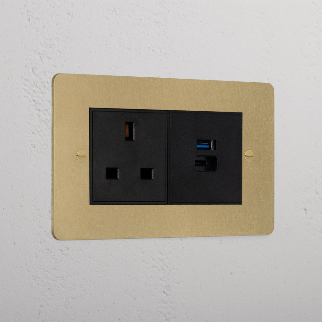 Premium Antique Brass 13A Socket And Usb A+C Fast Charge Socket Black