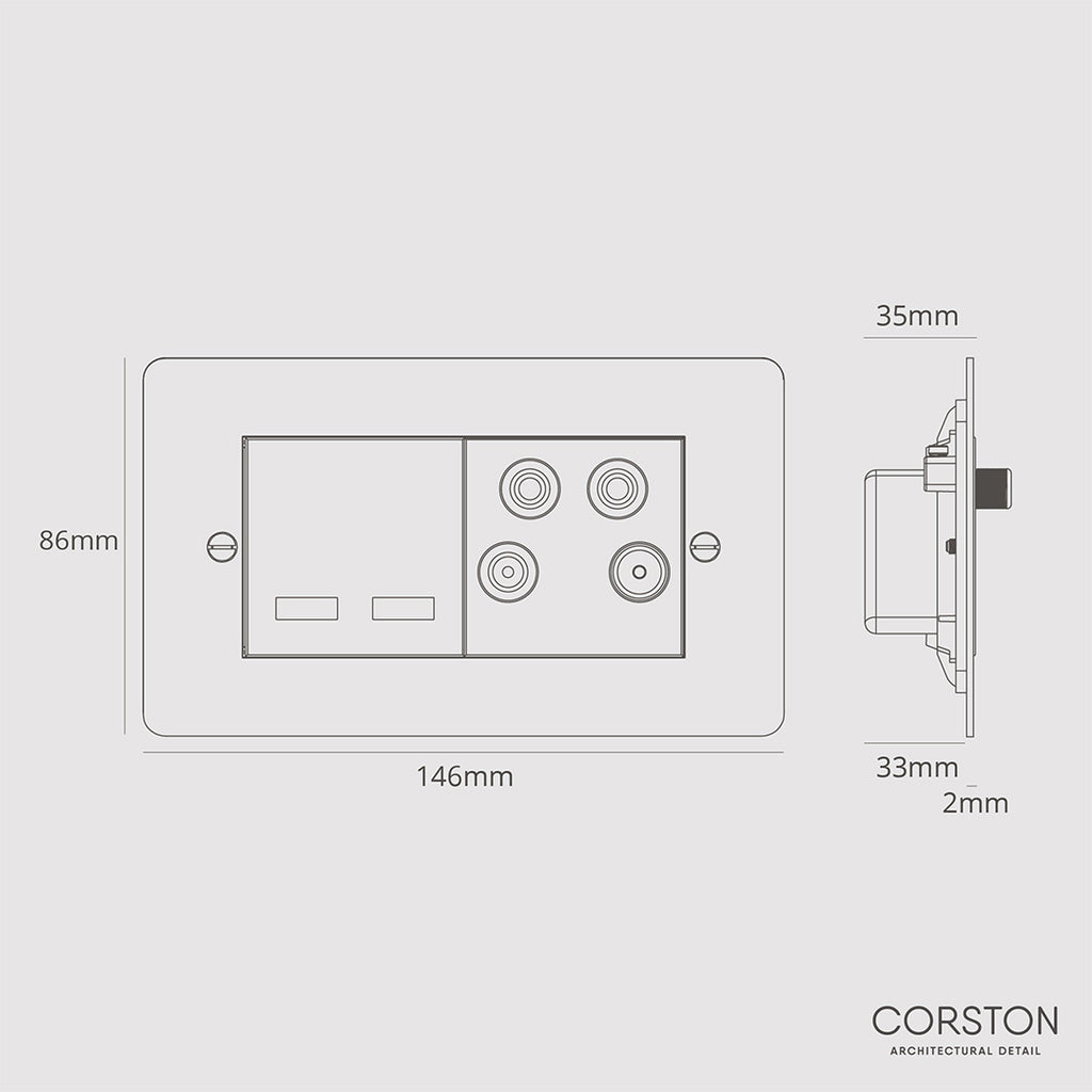 USB A+C Fast Charge + TV Aerial Socket | Paintable White – Corston