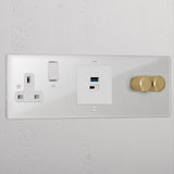 Clear 2 Gang 2 Way Dimmer And Usb A+C Fast Charge And Single Socket White