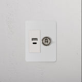 1G Two Way Toggle + USB A+C Slimline Switch - Paintable Polished Nickel White